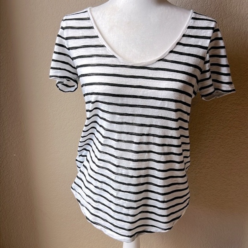 Ann Taylor Loft black and white striped short-sleeve t-shirt, size small